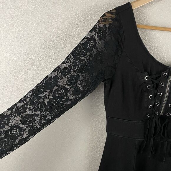 Tripp NYC Daang Goodman Small Black Lace Sleeve Hi Low Corset Front Dress Witchy - Picture 5 of 9
